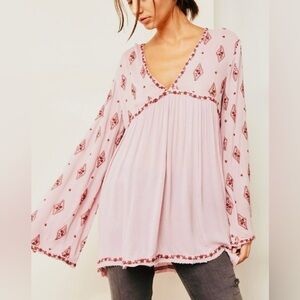 Free People Diamond Embroidered Oversized Flowy Boho Tunic Top